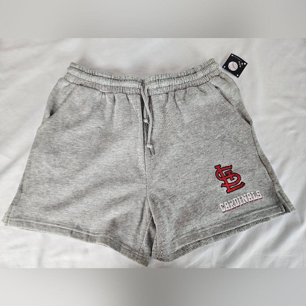 STL CARDINALS Womens Gray and Red Athletic Shorts with Elastic Waistband